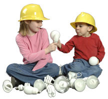 Kids with light bulbs